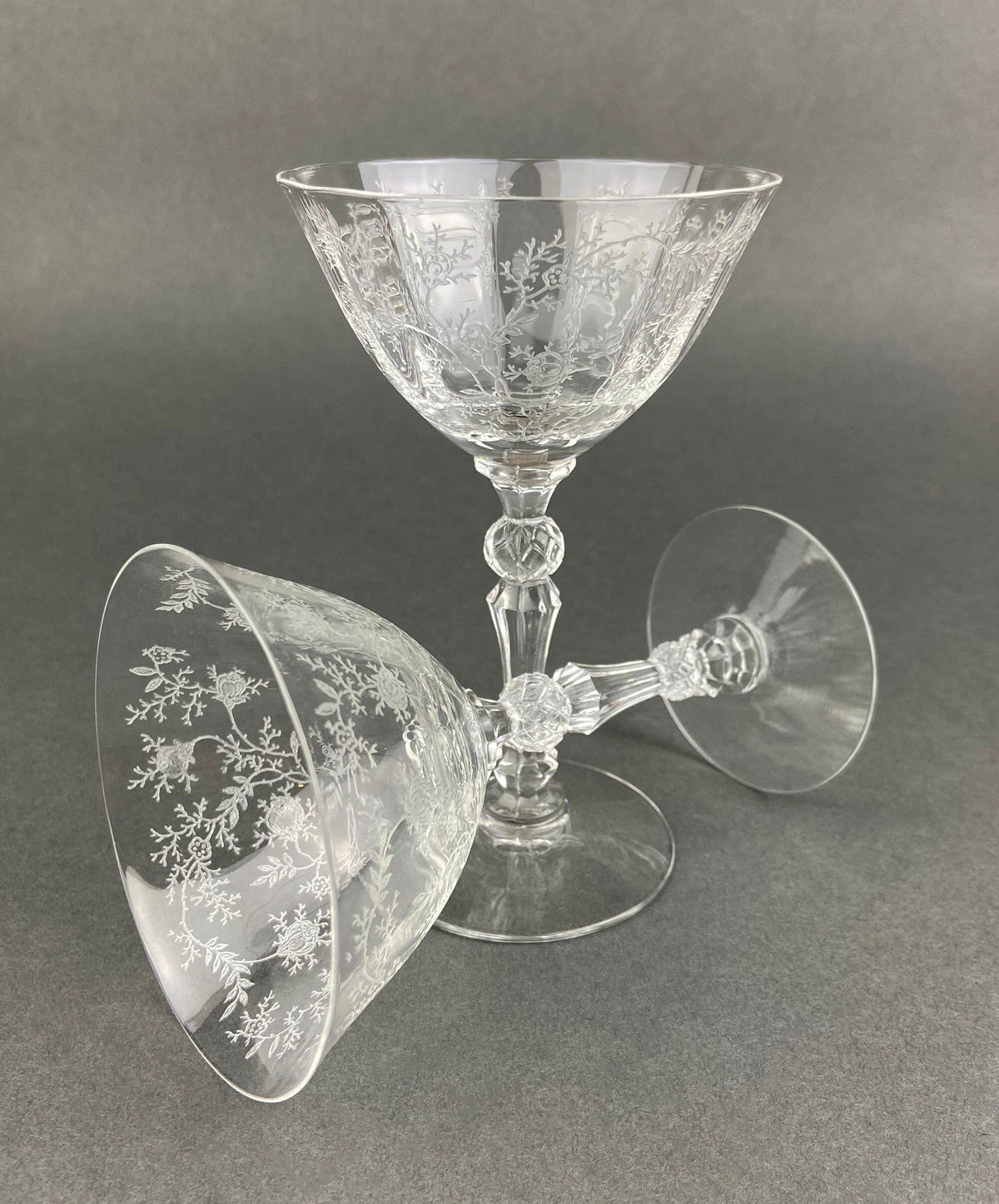 Vintage Fostoria Claret Wine Glasses. Set of Two Chintz Motif Stemware. Fine Dining.