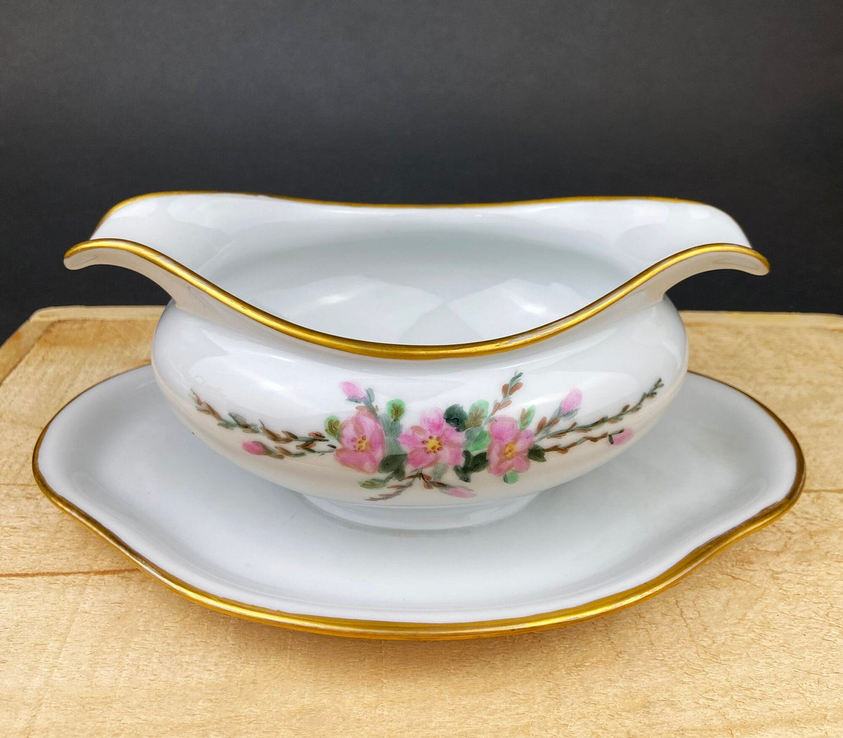 Eschenbach Baronet China Serving Set. Sauce Boat, Three Oval Platters, Egg Cup and Four Shakers with Tray. Germany. Holiday Celebration.