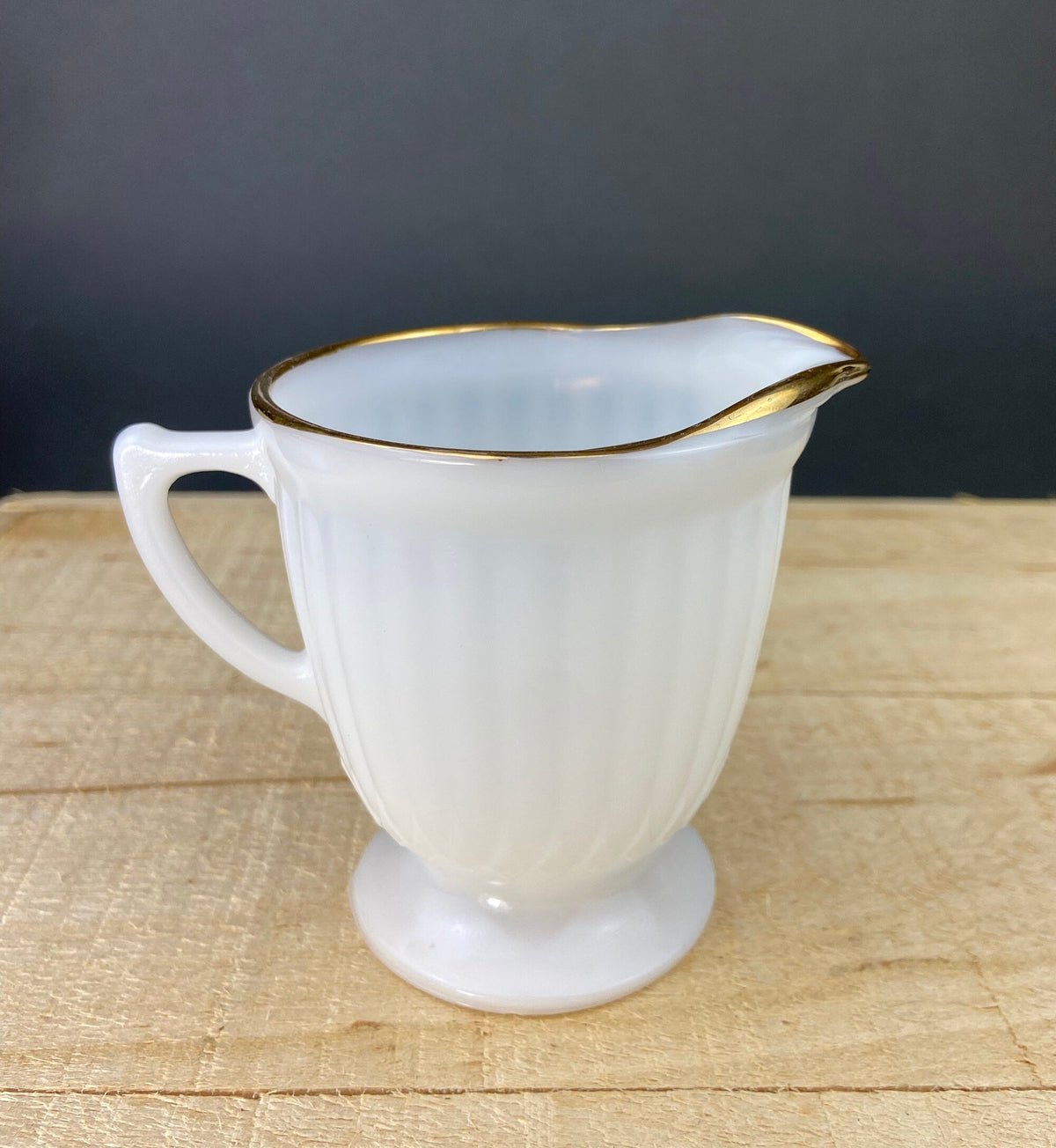 Antique Monax Petalware Opalescent Tea Set Trio. White and Gold Depression Glass Tea Cup, Saucer, Dessert or Salad Plate & Serving Plate.