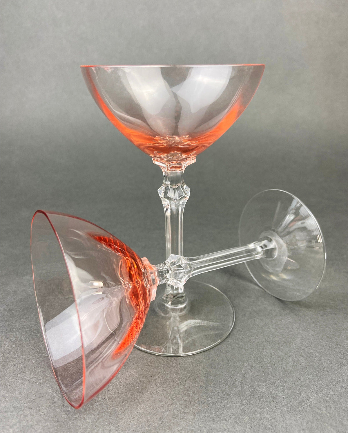 Vintage Fostoria Crystal Glasses in Pink. Tall Claret Light Pink Stemware. Set of Five Footed Glassware for Fine Dining.