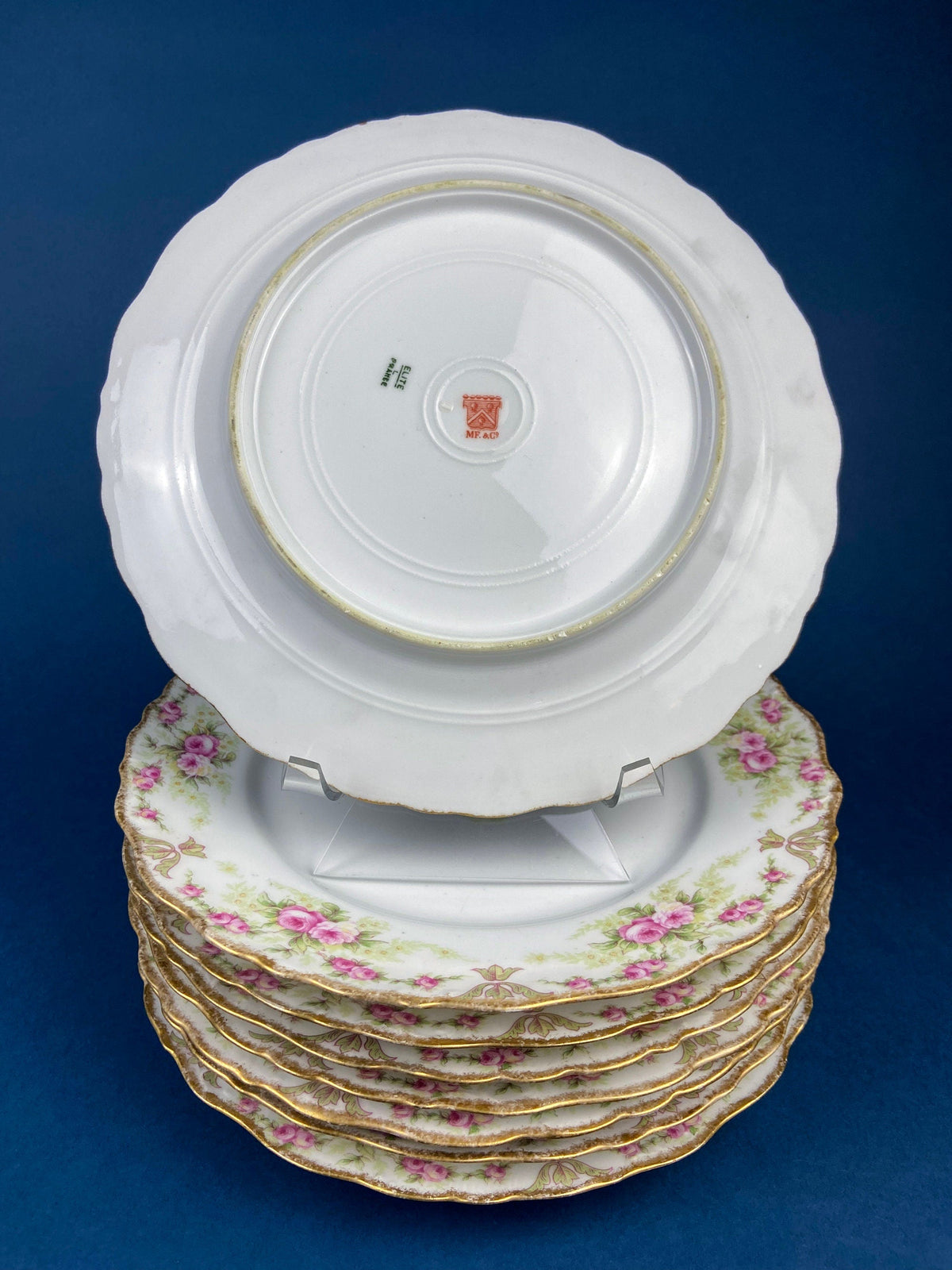 Royal Limoges Dessert Plates (Set of 4): Antique Hand-Painted Rose Garland, Made in France