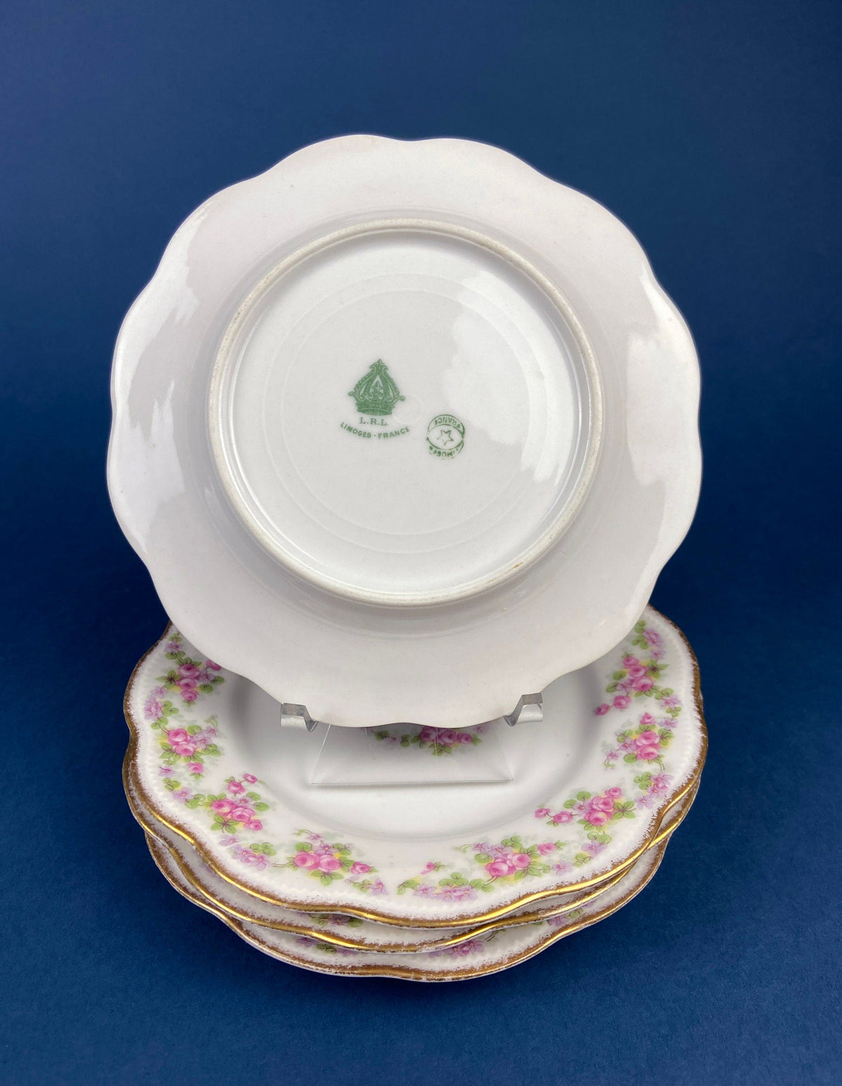 Royal Limoges Dessert Plates (Set of 4): Antique Hand-Painted Rose Garland, Made in France
