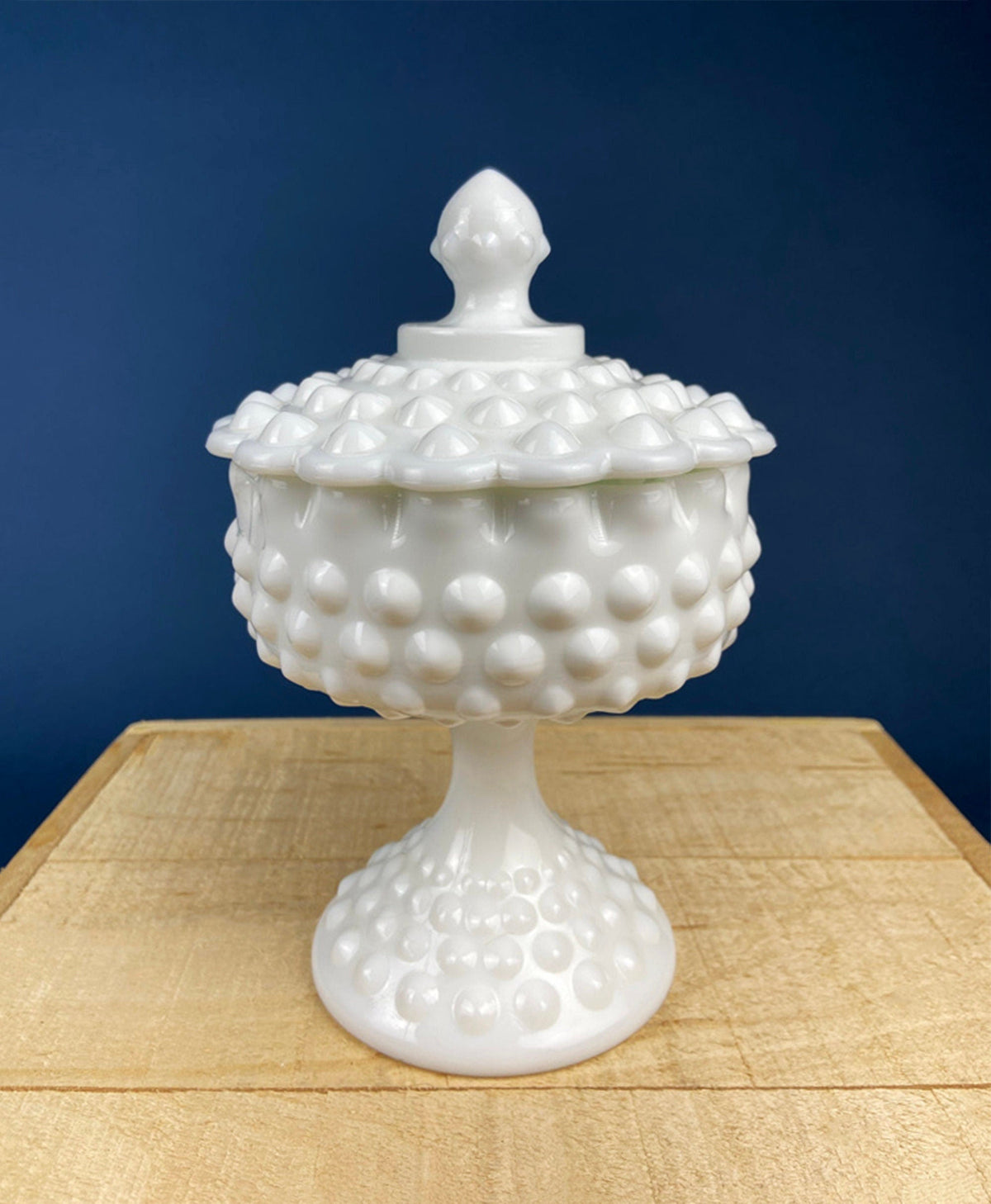 Milk Glass Serving Dish with Plate. Hobnail Serving Bowl for Dip, Dressing, or Sauce. White Scalloped Rim. Fine Dining. Collectible.