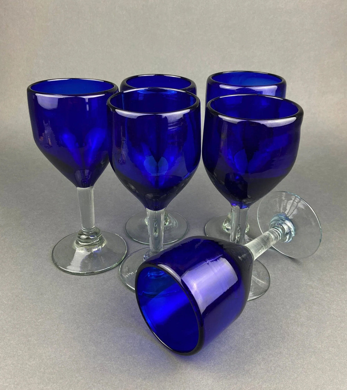 Cobalt Blue Wine Glasses.  Set of Six Stemware. Dark Blue Modern Glasses. Holiday Celebration.