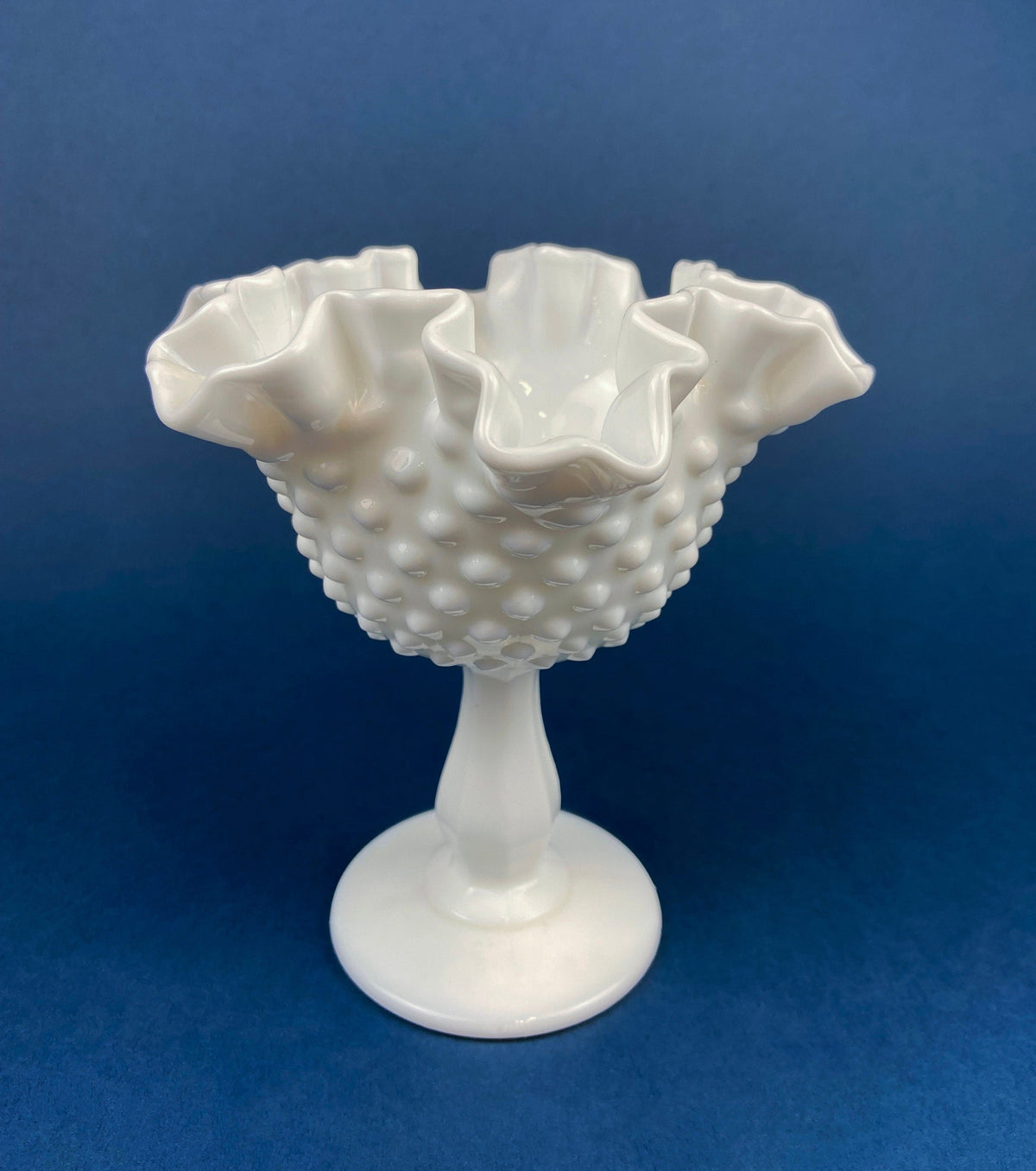 Fenton Handpainted Milk Glass Compote. White, Footed, Hobnail Bowl with Ruffled  Rim and Pastel Flowers. Wedding Gift. Modern Farmhouse.