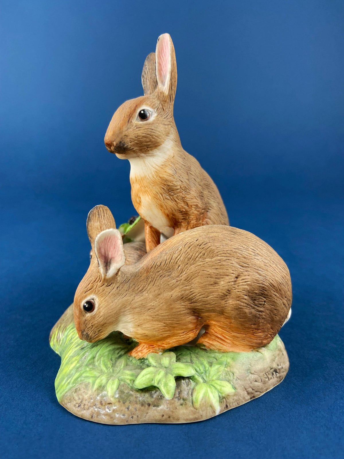 Hand-Painted Porcelain Bunny Family Figurine, RW OM, Easter Decor