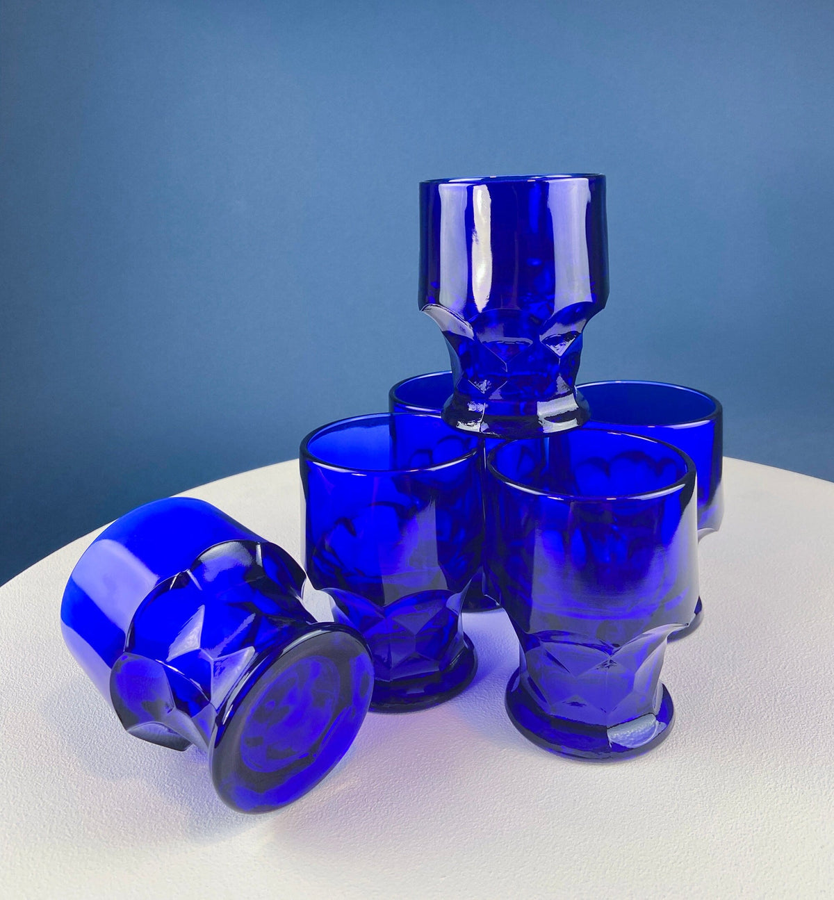 Cobalt Blue Wine Glasses.  Set of Six Stemware. Dark Blue Modern Glasses. Holiday Celebration.