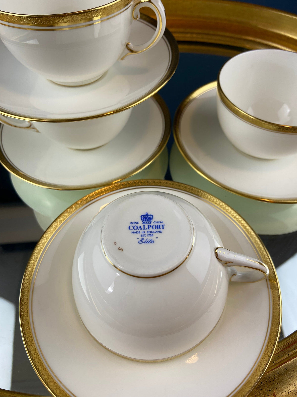 Coalport Elite White Cup and Saucer: Gold Rim Wedding Band China
