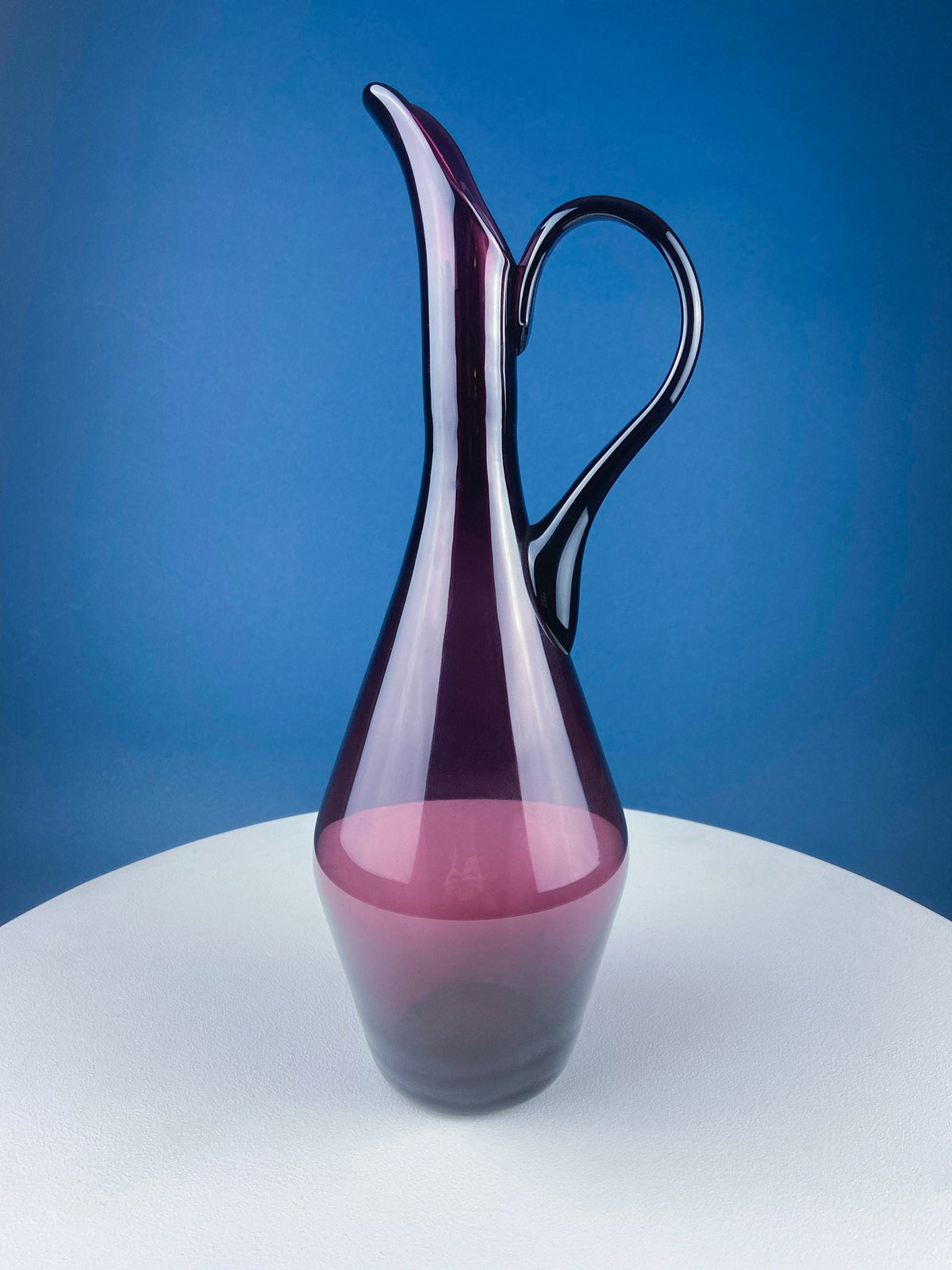 Modern Sky Blue Hand Blown Curvilinear Glass Vase. Beautiful Smooth Opaque Lt. Blue Glass Modern Home Decor. Interior Design Ideas.