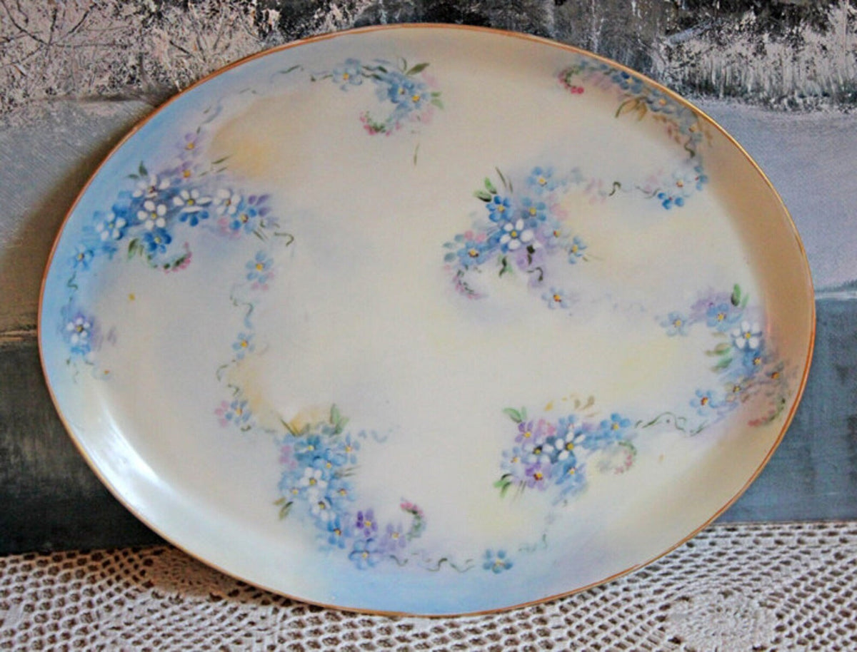Antique Nippon Cup & Saucer Trio with Forget-Me-Not Motif. Hand Painted Porcelain. Collectible Porcelain.  Luxury Living.