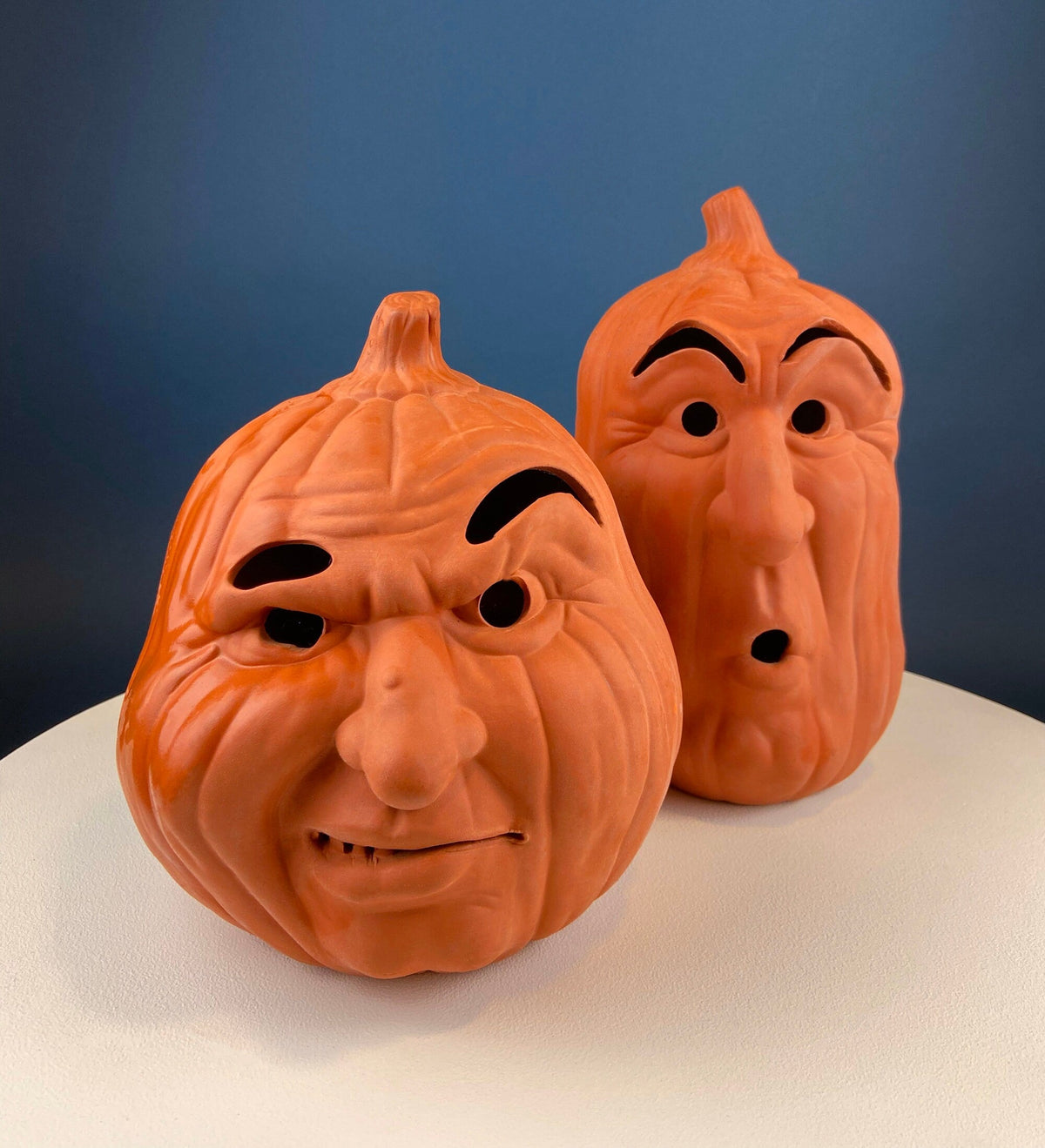 Vintage Papier Mache Jack-O-Lantern. Large Pumpkin Basket. Cute Hand Painted Face. Crackle Paint. Ribbon Handle. Halloween Candy Give Away.