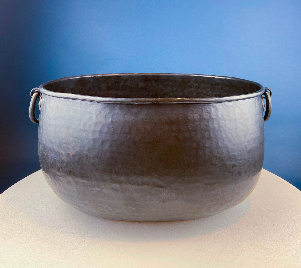 Extra Large Hand Pounded Copper Blackened Cauldron. Antique Hand Hammered Oval Scuttle for Wood Toys or Storage. Rustic Home Decor.