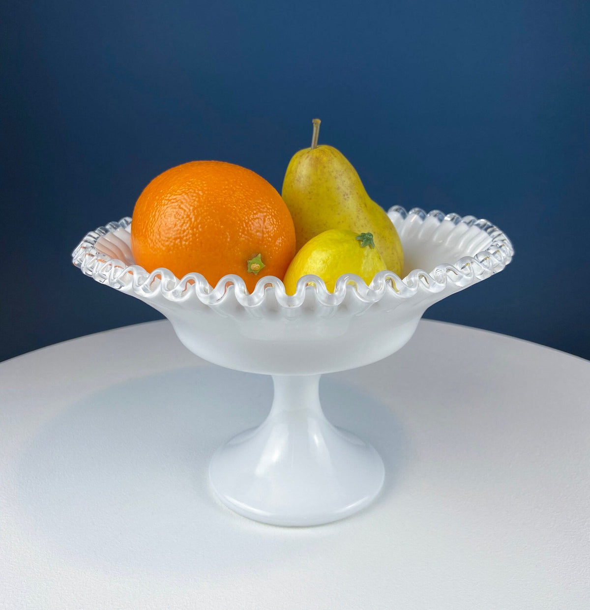 Small Milk Glass Footed Fruit or Candy Bowl with Scalloped Edge. Home Dining Room Kitchen Decor. White Serving Dish. Collectible Milk Glass.
