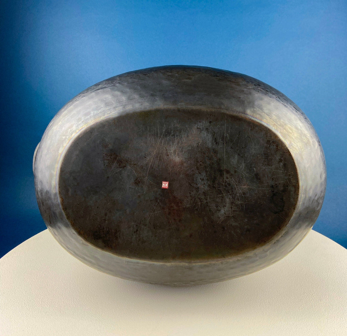 Extra Large Hand Pounded Copper Blackened Cauldron. Antique Hand Hammered Oval Scuttle for Wood Toys or Storage. Rustic Home Decor.