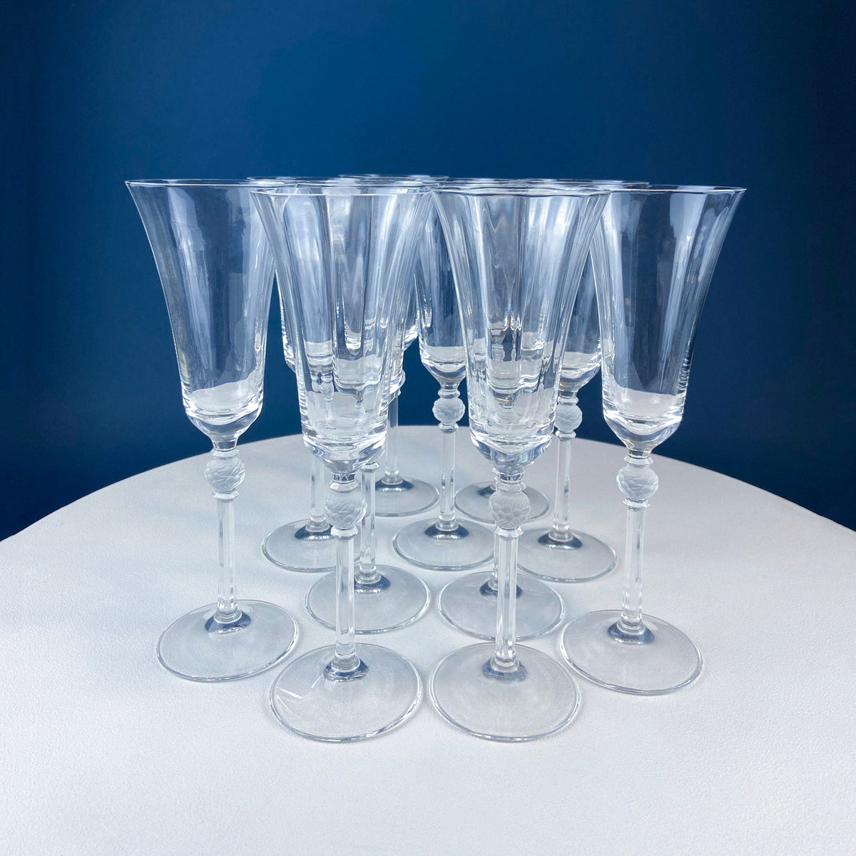 Crystal Wine Goblets with Ball Stem. Enchantress by Mikasa. Frosted Ball Shaped like Berries & Leaves. Set of 9. Stunning Ping.