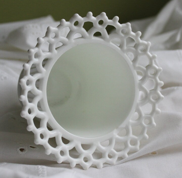 Vintage Atterbury Milk Glass Vase, Sailor Lace Rim, Ribbed Planter