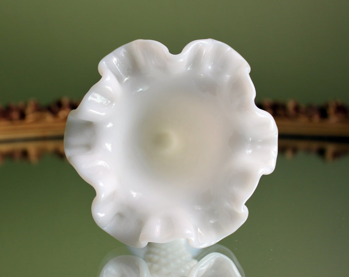 Fenton Milk Glass Vase, Hobnail, Ruffled Rim, Scalloped Edge