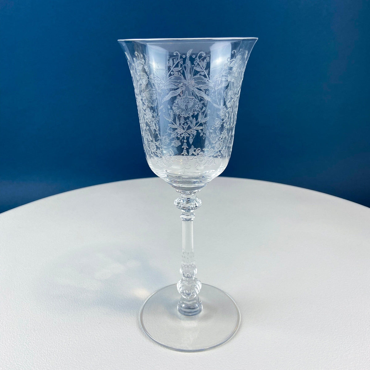 Heisey Wine Goblets. Set of 7 Orchid Pattern Etched Crystal Glasses. Home Gift. Dining Room Decor. Collectible Glassware.