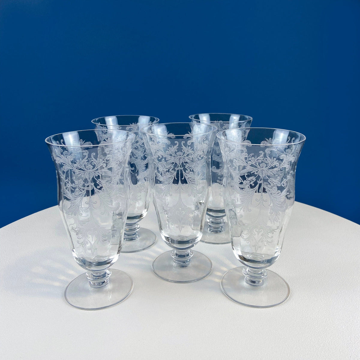 Antique Tiffin Franciscan Water Goblets in Cherokee Rose Pattern - Set of 7