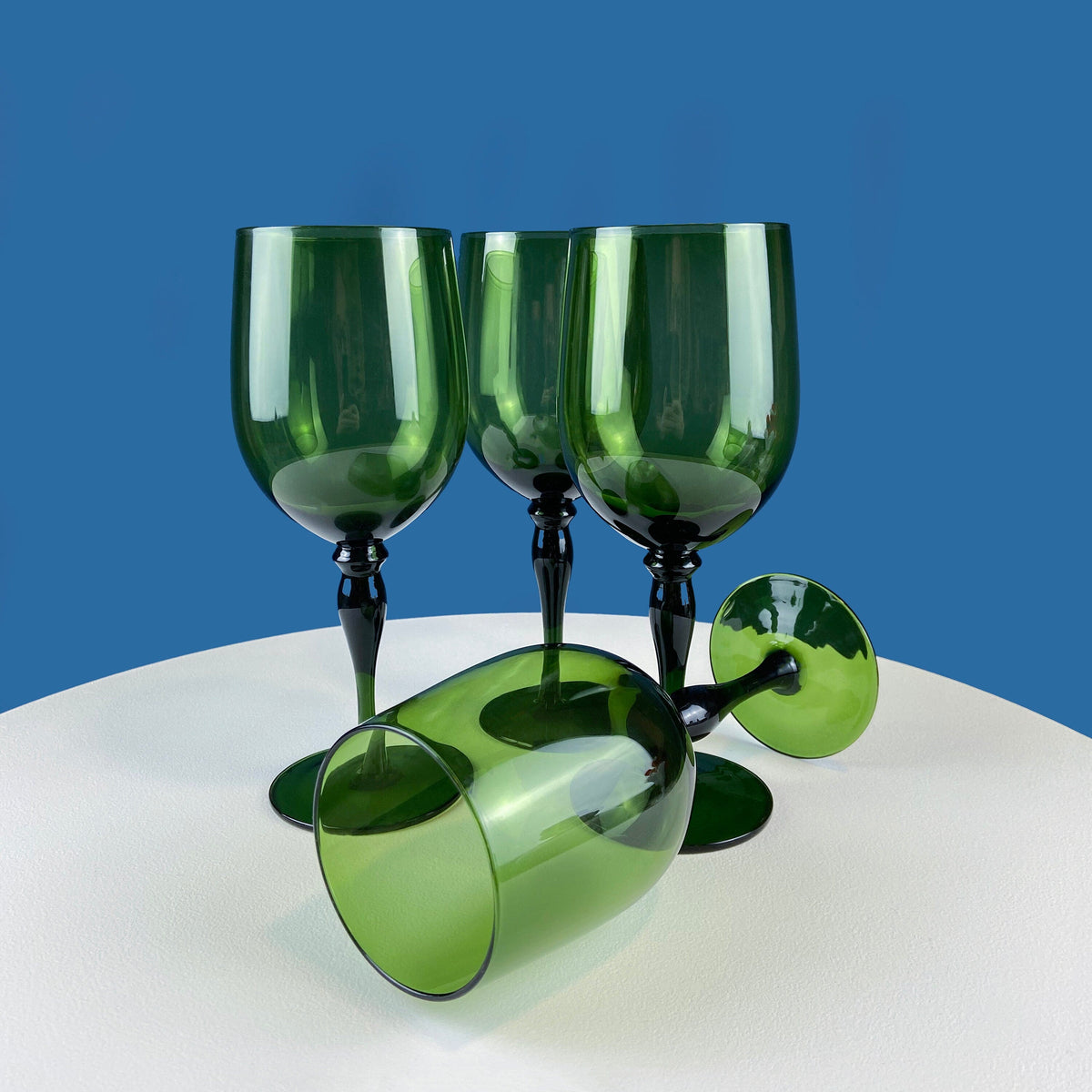 Stunning Green Wine Goblets.  Set of Four Stemware. Dark Green Hand Blown Glasses. Elegant Dining Room Decor. Unique Barware. Wedding Gift.