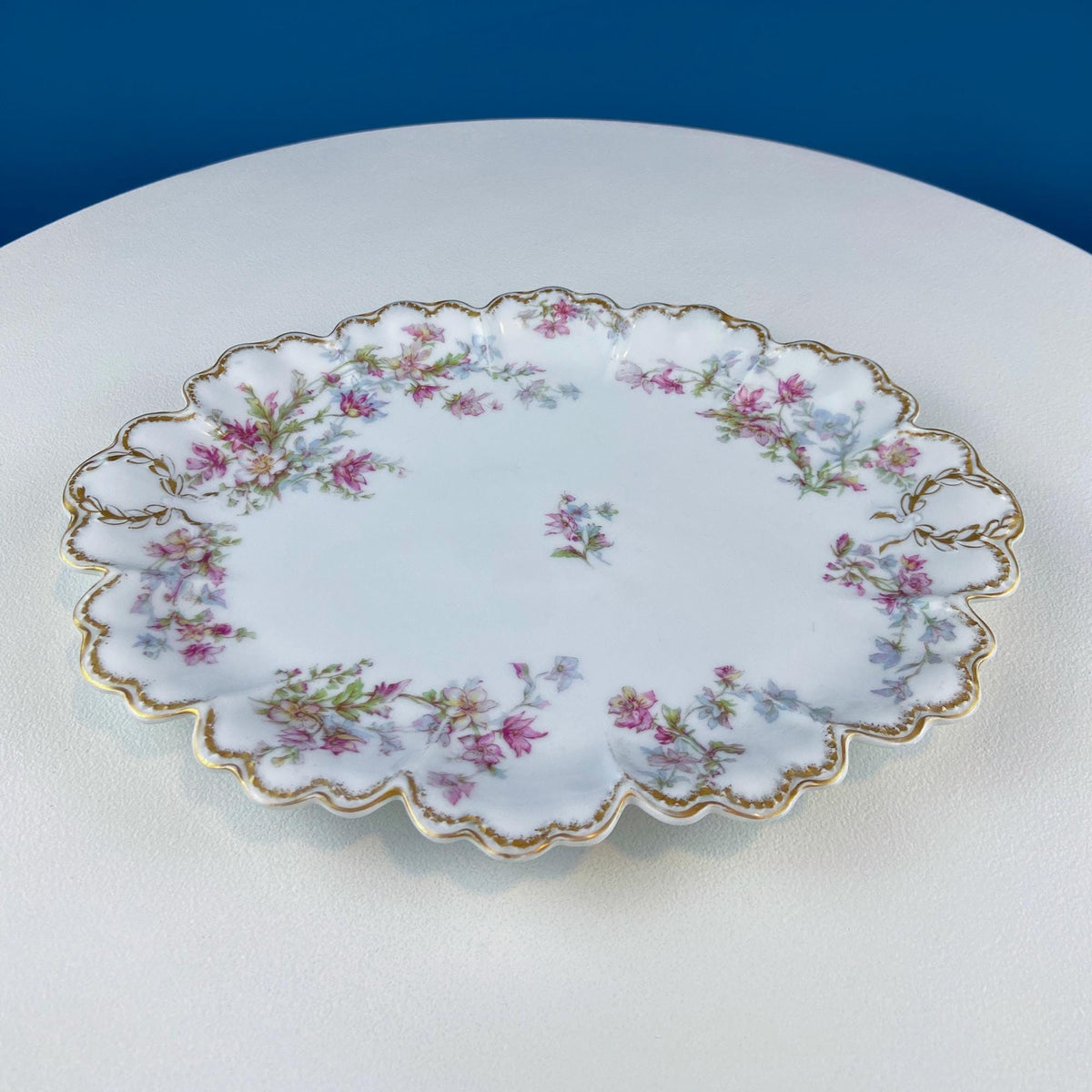 Oval Haviland Limoges Platter with Scalloped Edge. Stunning Porcelain Serving Dish. Wild Roses Motif. French Country. Serviceware.