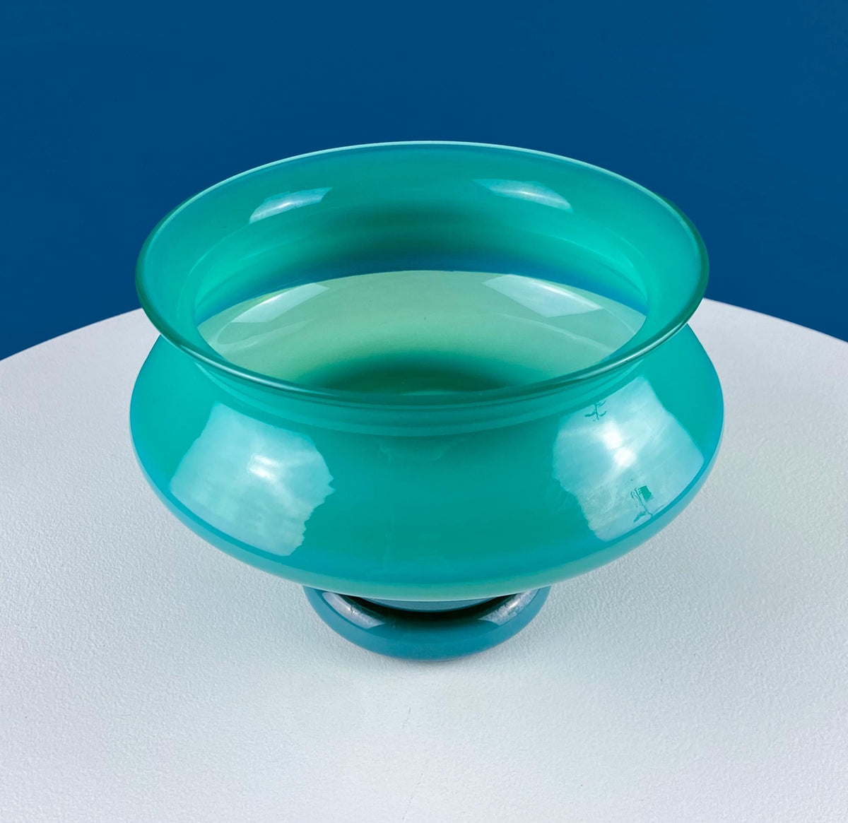 Modern Sky Blue Hand Blown Curvilinear Glass Vase. Beautiful Smooth Opaque Lt. Blue Glass Modern Home Decor. Interior Design Ideas.