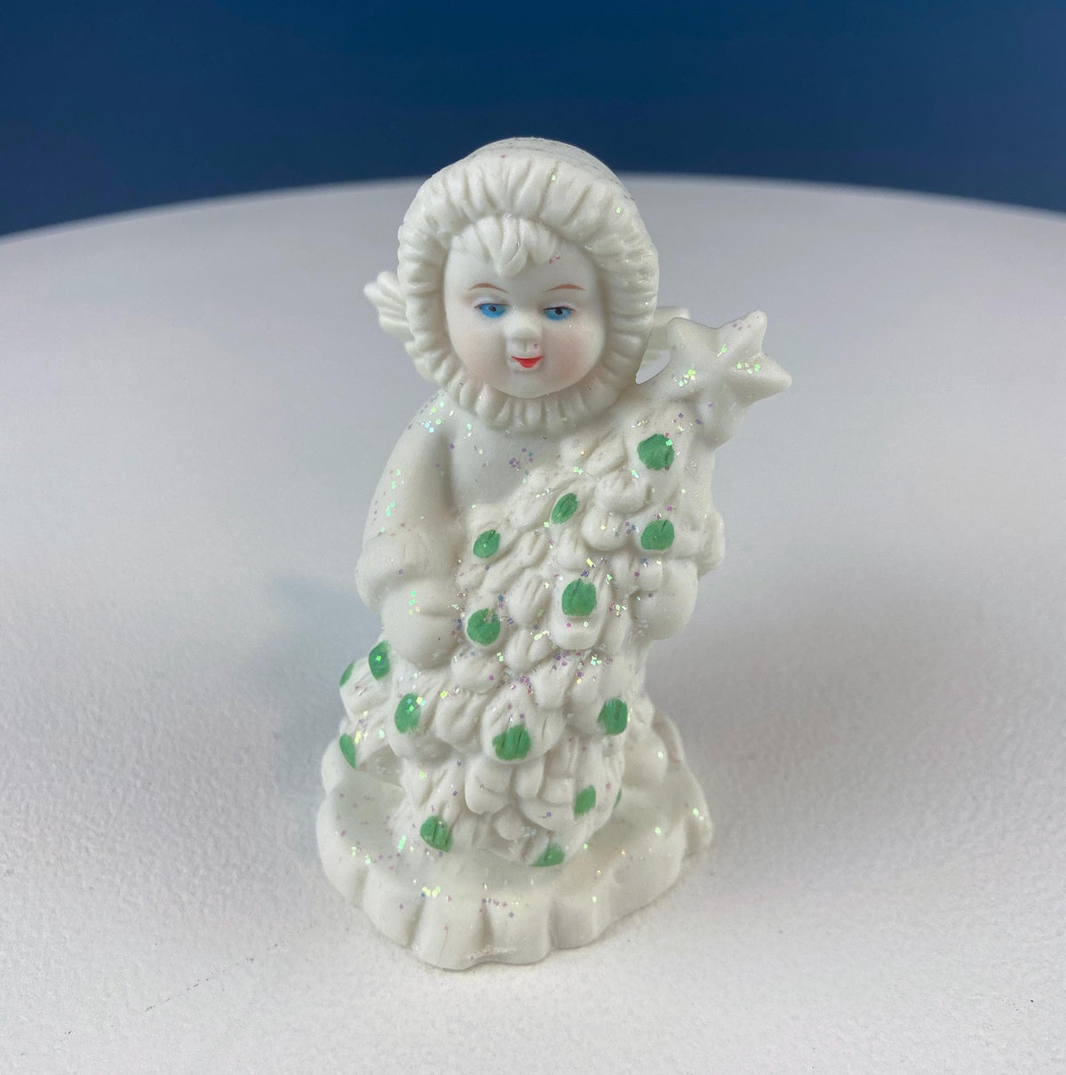 Polar Pals Playing in Snow Under Lit Christmas Tree. 3 White Porcelain Cupid Figurines Celebrating Friendship. Kids Room. Night Light.