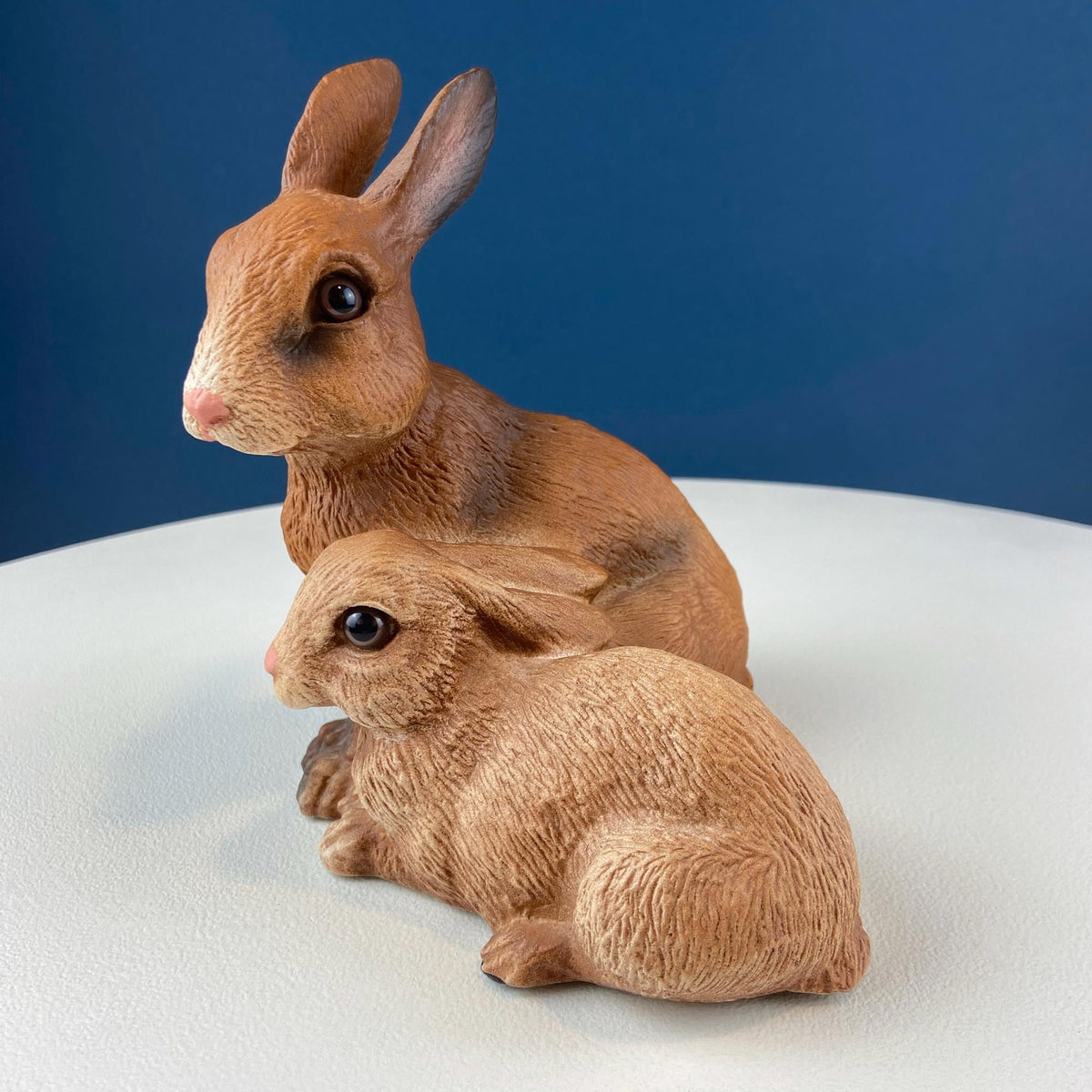 Brown Porcelain Figurine of 2 Snuggling Bunnies. Cute Hand Painted Rabbits Statuette. Gift for Him Her Bunny Collector Kids. Easter Display