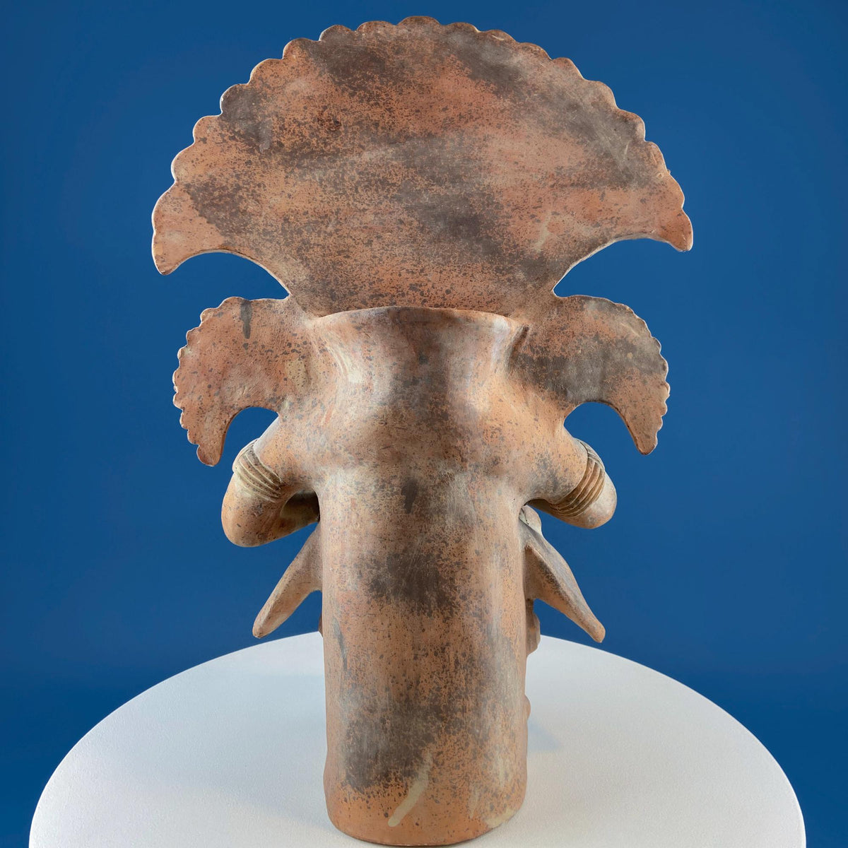 Large Pre-Columbian Style Figurative Urn Vessel Vase Pottery. Red Clay Aztec Warrior. Zapotec Art. Ethnic Home Decor. Gift for Art Collector