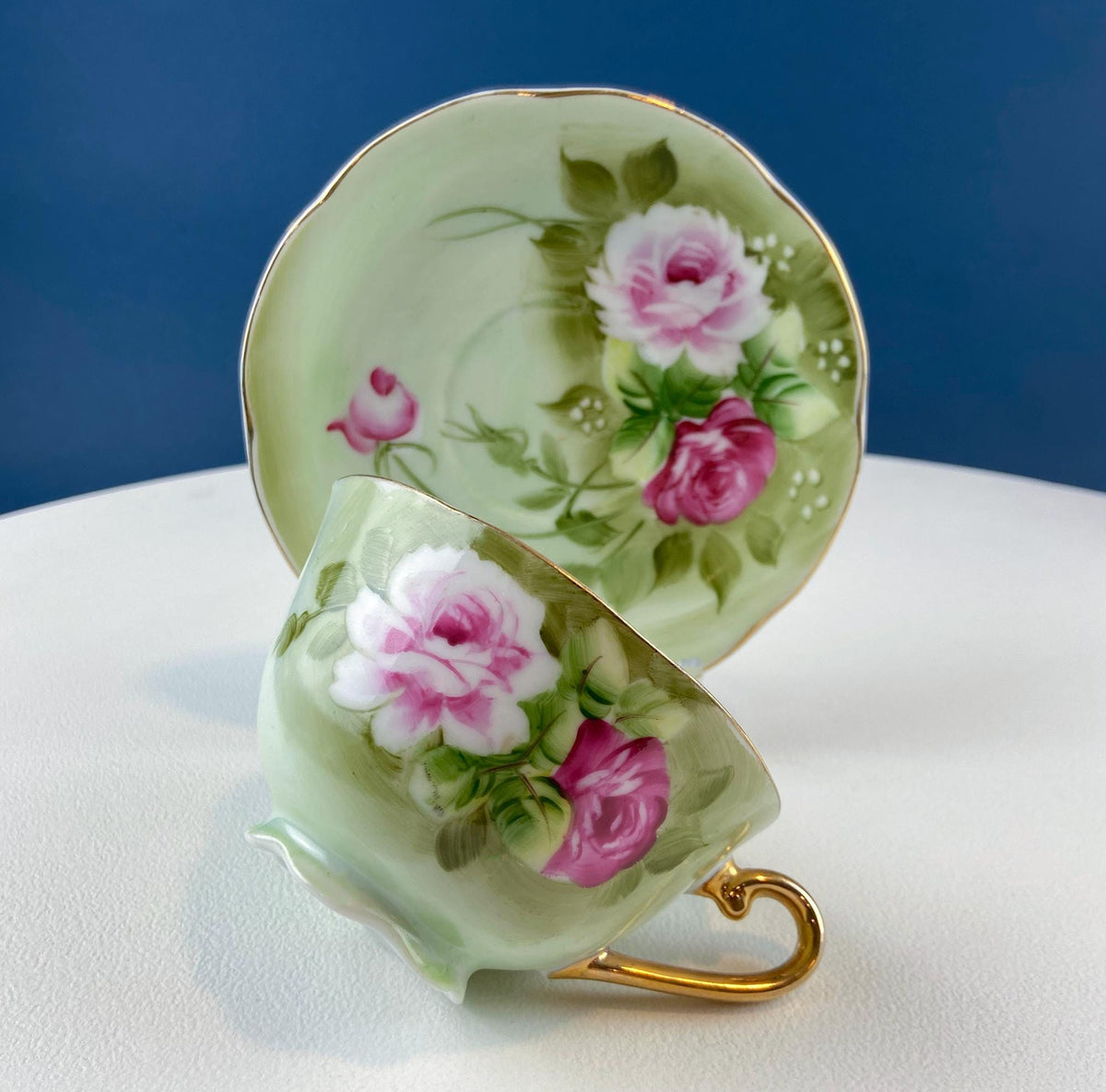 Lefton Hand Painted Tea Set. Cup Saucer Creamer Sugar Jar with Spoon. Roses Motif. Dining Room Table Decor. Tea Garden Party. Gift for Her.