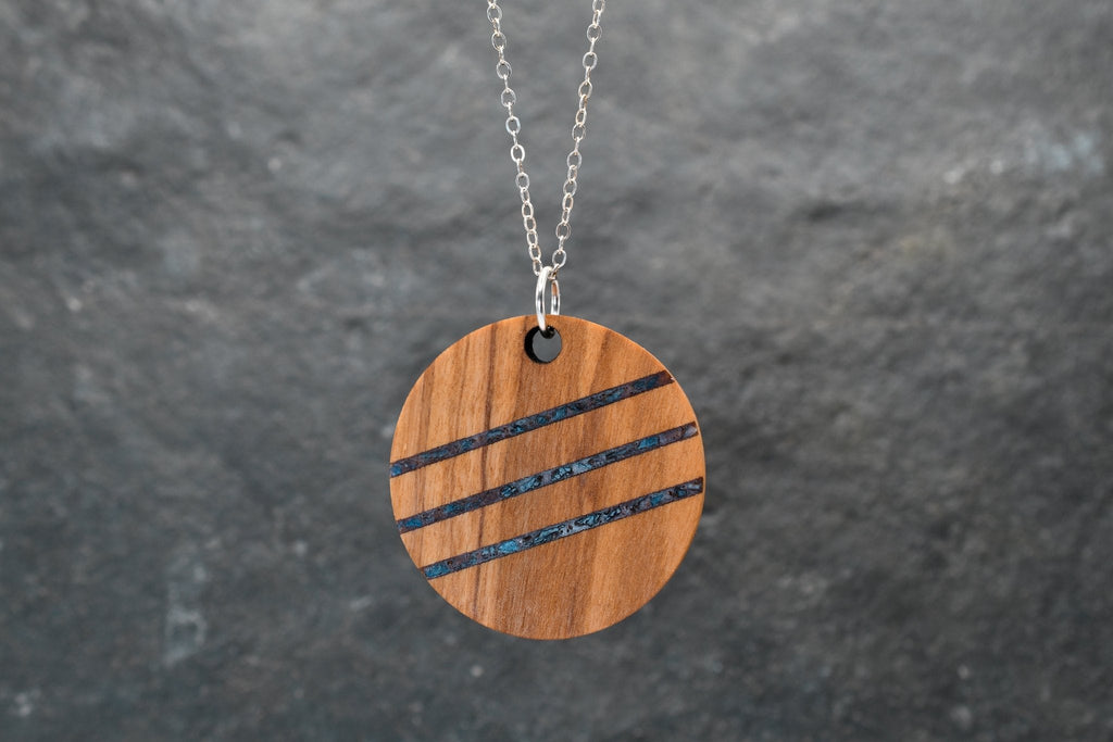 Round Wood & Stone Inlay Pendant
