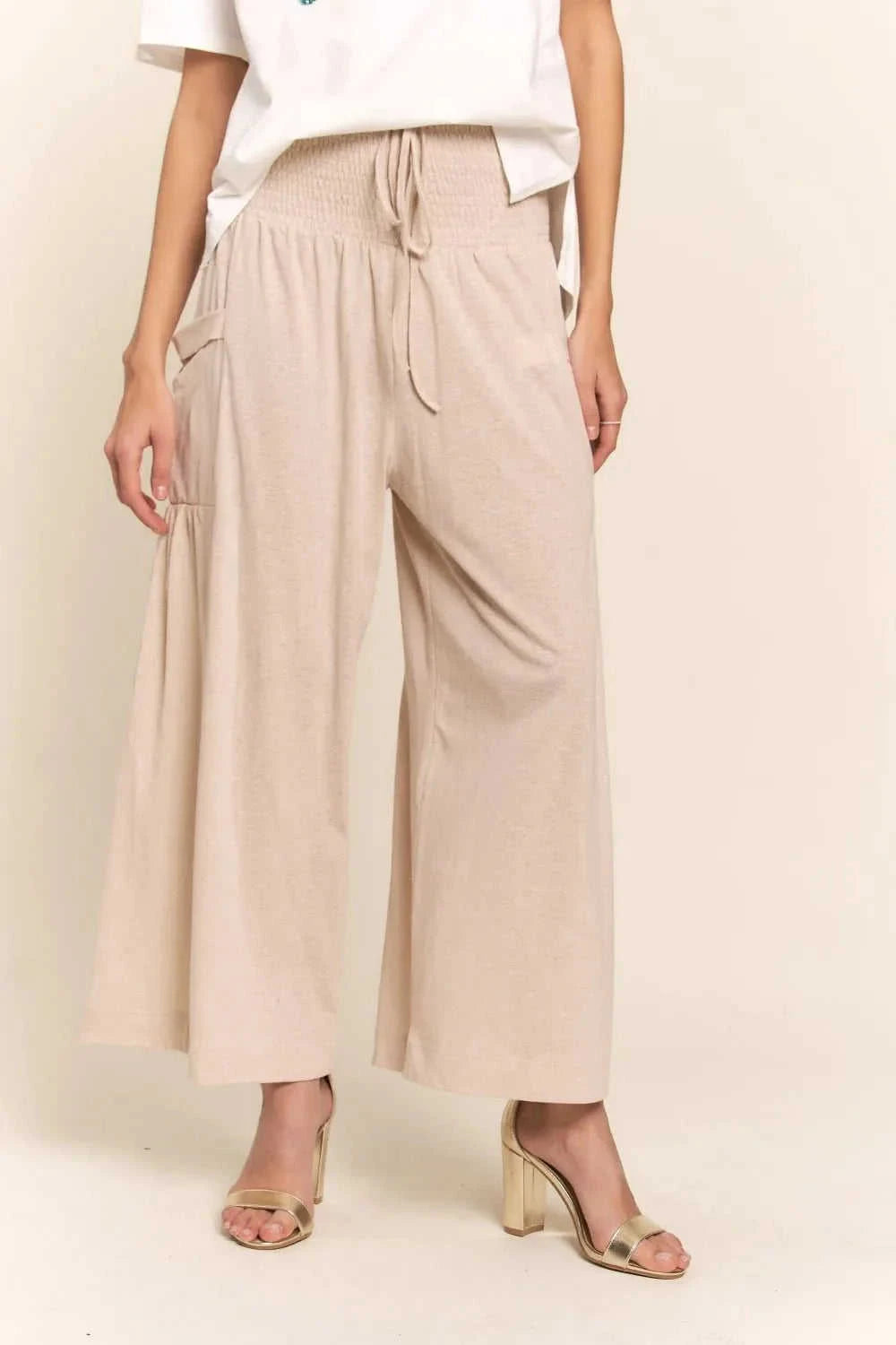 J.NNA Boho Wide Leg Pants with Smocked Waist and Pockets Eco My Home  Salty Season LLC ecomyhome.store United States