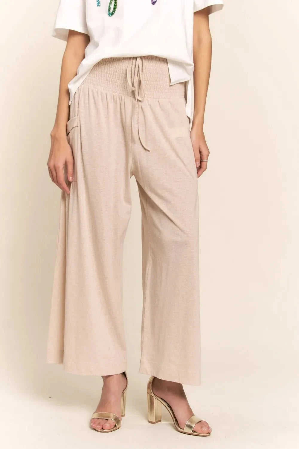 J.NNA Boho Wide Leg Pants with Smocked Waist and Pockets Eco My Home  Salty Season LLC ecomyhome.store United States