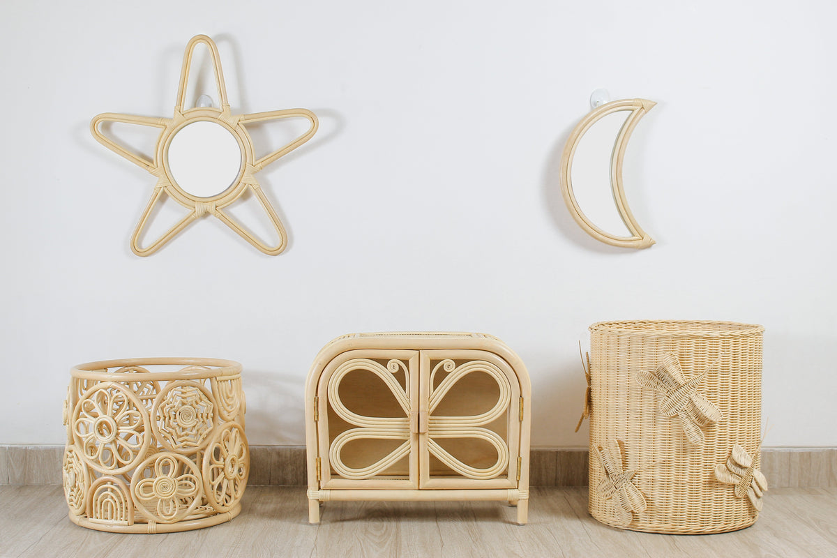 Rattan Star Wall Mirror – Boho & Space Kids Room Decor - Celestial Theme - Universe theme kids room