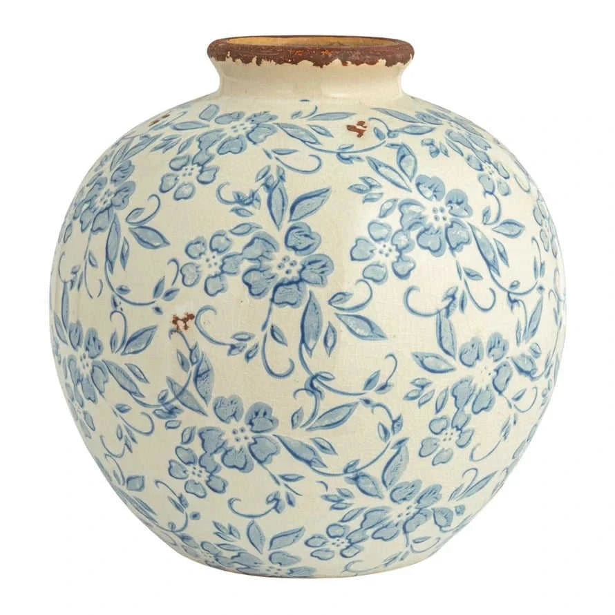 Lainey Terracotta Floral Transferware Vase Eco My Home Decorative Vases White Cliff Studio ecomyhome.store United States