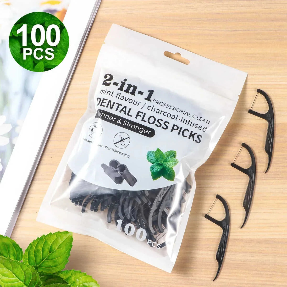 Large Mouthed Mint Bamboo Charcoal Dental Floss Eco My Home  Natural Toothbrush ecomyhome.store United States