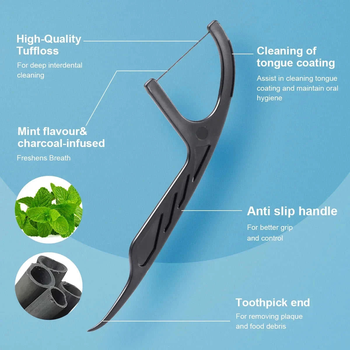 Large Mouthed Mint Bamboo Charcoal Dental Floss Eco My Home  Natural Toothbrush ecomyhome.store United States