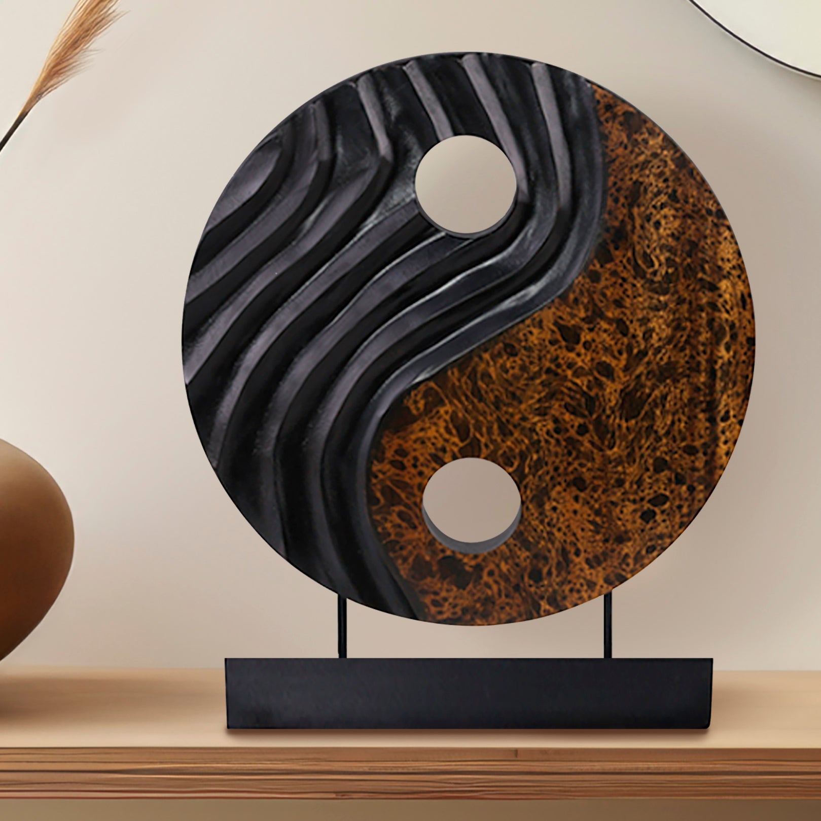 Celestial Balance – Handmade Yin Yang Wooden Sculpture, Decorative Home Art