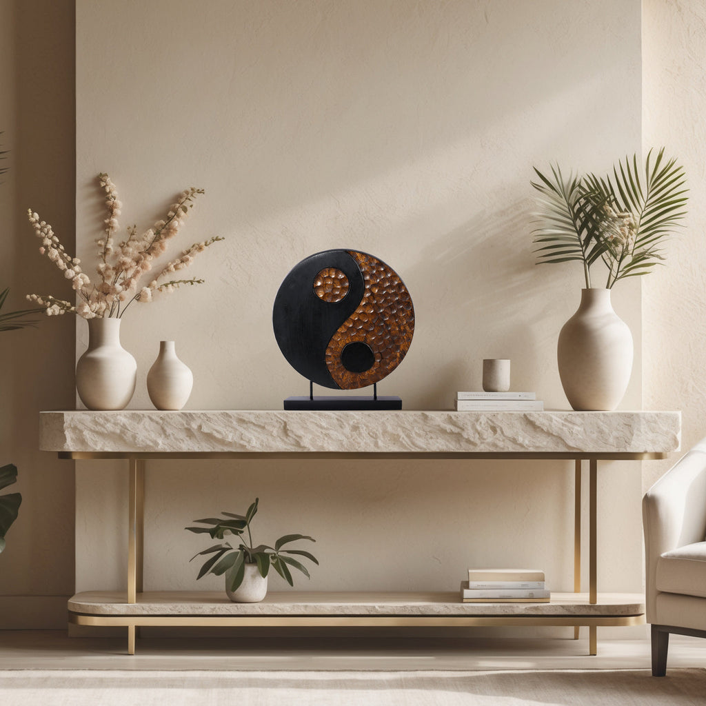 Tranquil Spirit – Hand-Carved Yin Yang Wooden Sculpture, Elegant Home and Farm House Décor