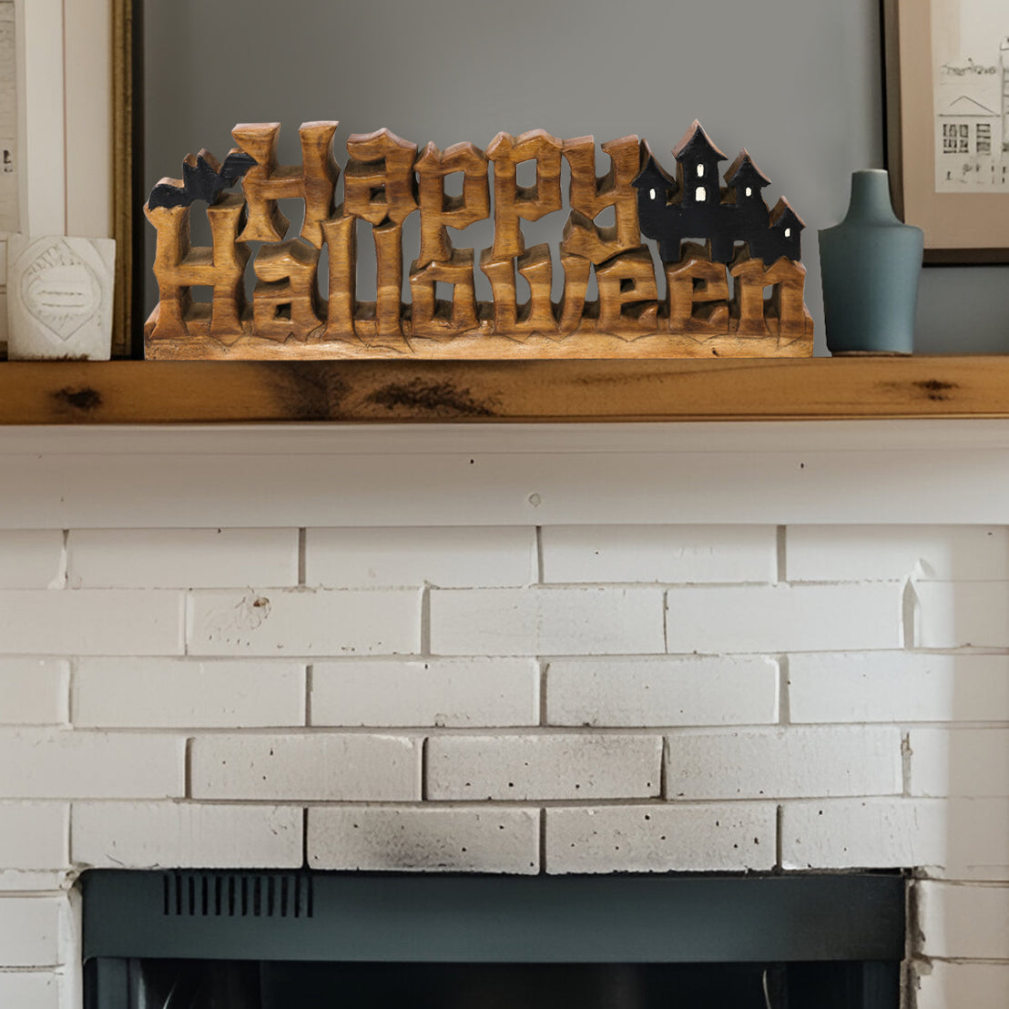 Midnight Haunt – Hand-Carved Wooden Sculpture, Handmade Halloween Home Décor