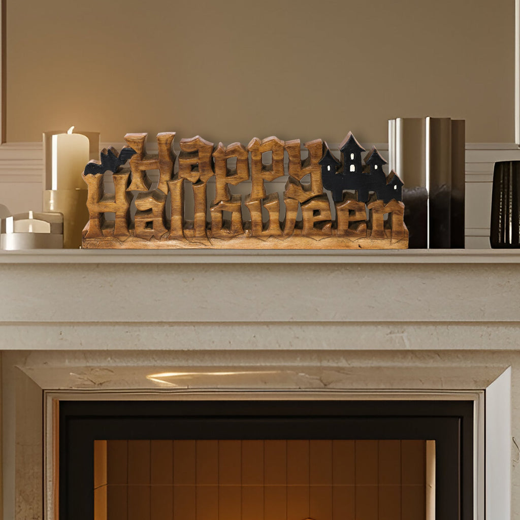 Midnight Haunt – Hand-Carved Wooden Sculpture, Handmade Halloween Home Décor