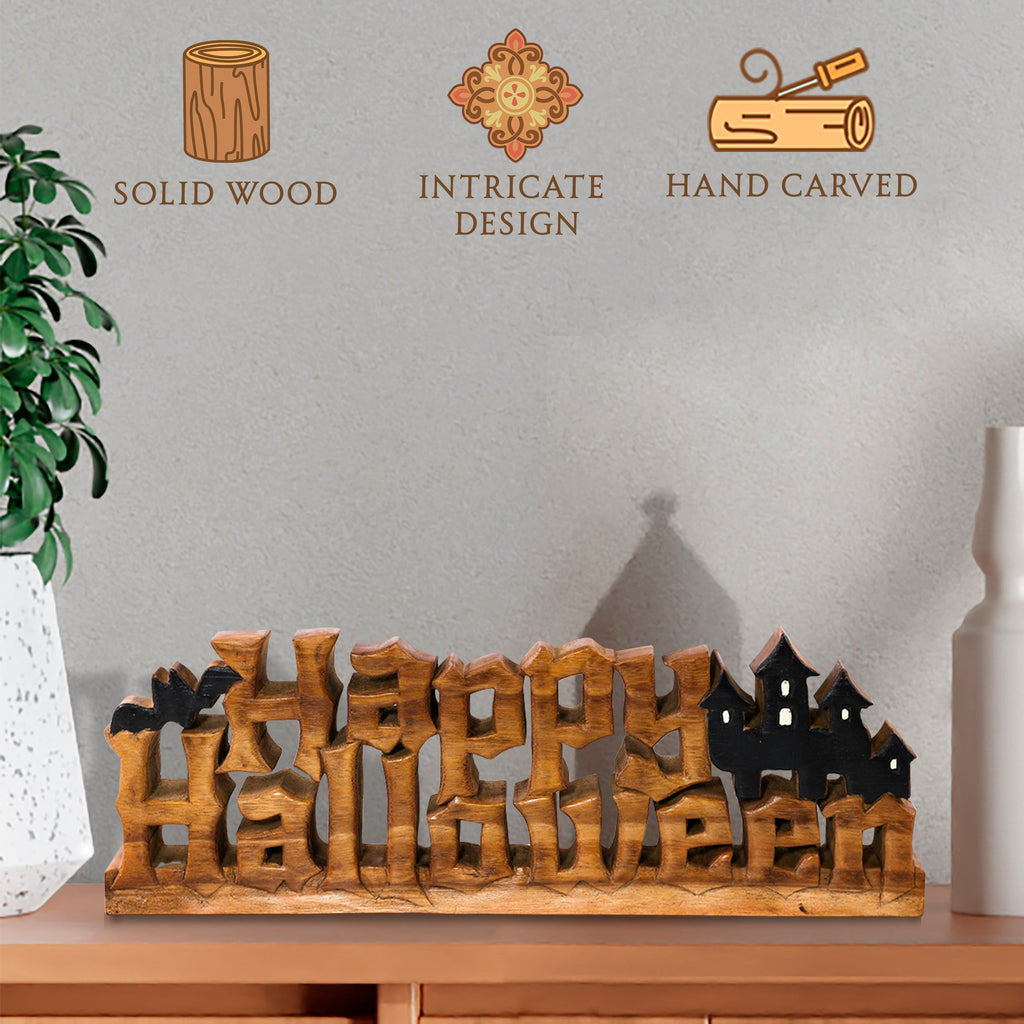 Midnight Haunt – Hand-Carved Wooden Sculpture, Handmade Halloween Home Décor