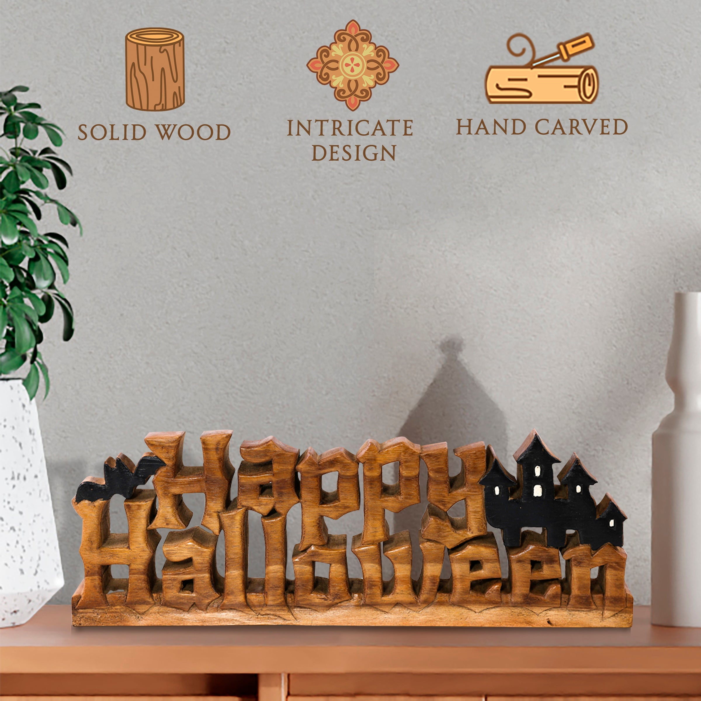 Midnight Haunt – Hand-Carved Wooden Sculpture, Handmade Halloween Home Décor