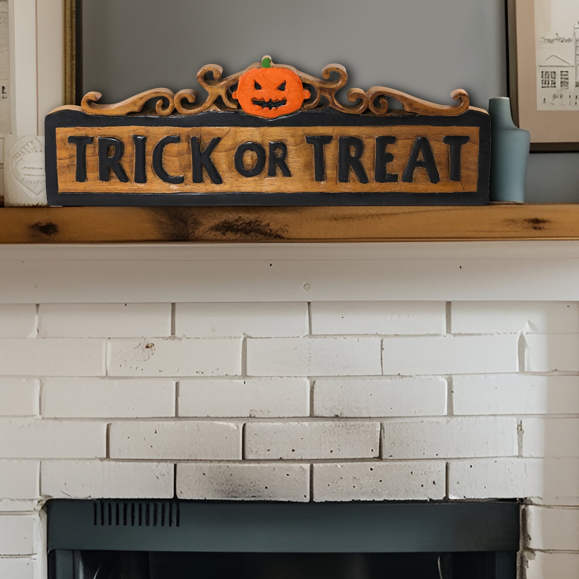 Trick or Treat Wooden Sculpture – Handmade Halloween Decor Decozen Luxe