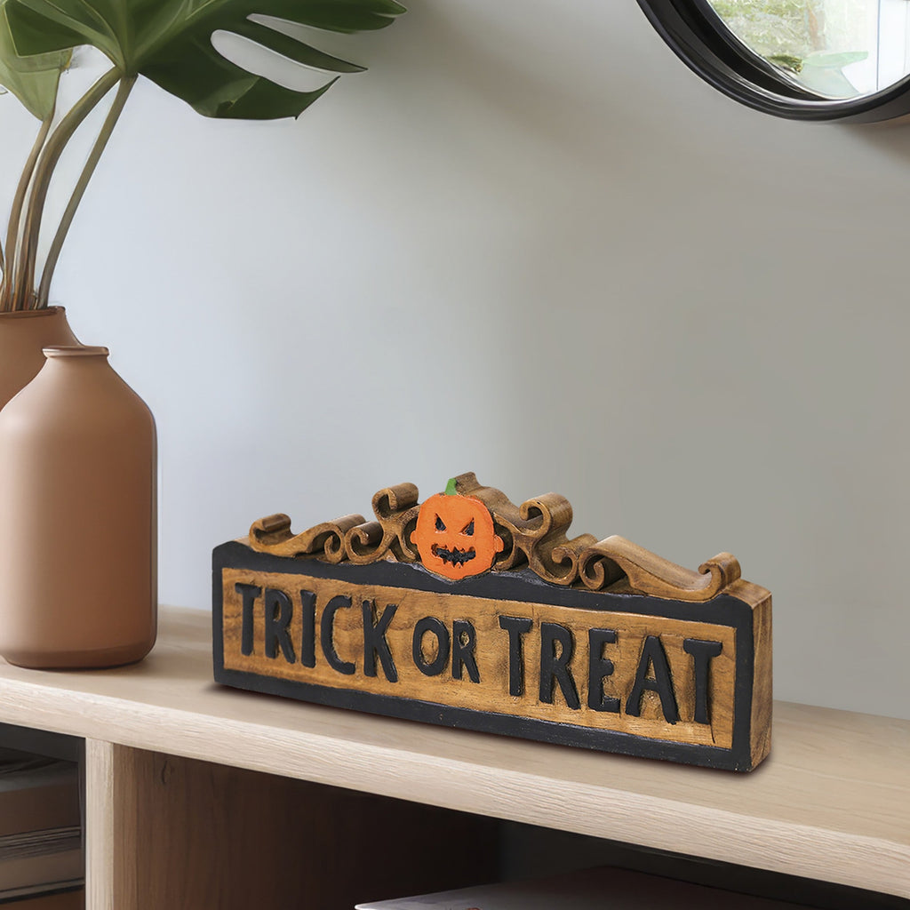 Trick or Treat Wooden Sculpture – Handmade Halloween Decor Decozen Luxe