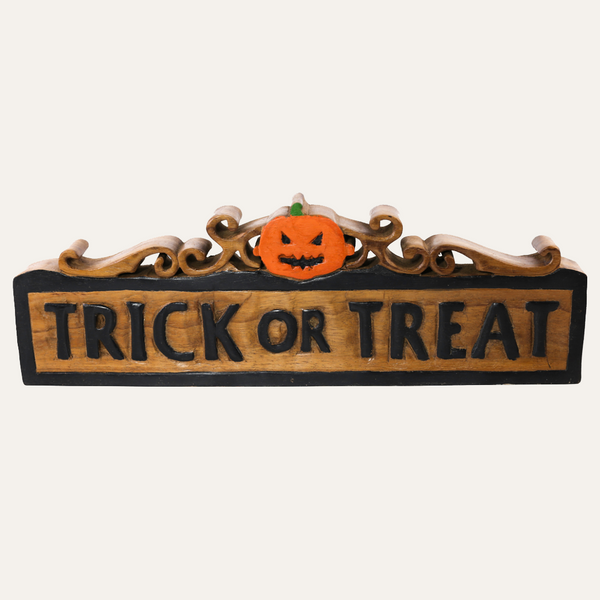 Trick or Treat Wooden Sculpture – Handmade Halloween Decor Decozen Luxe