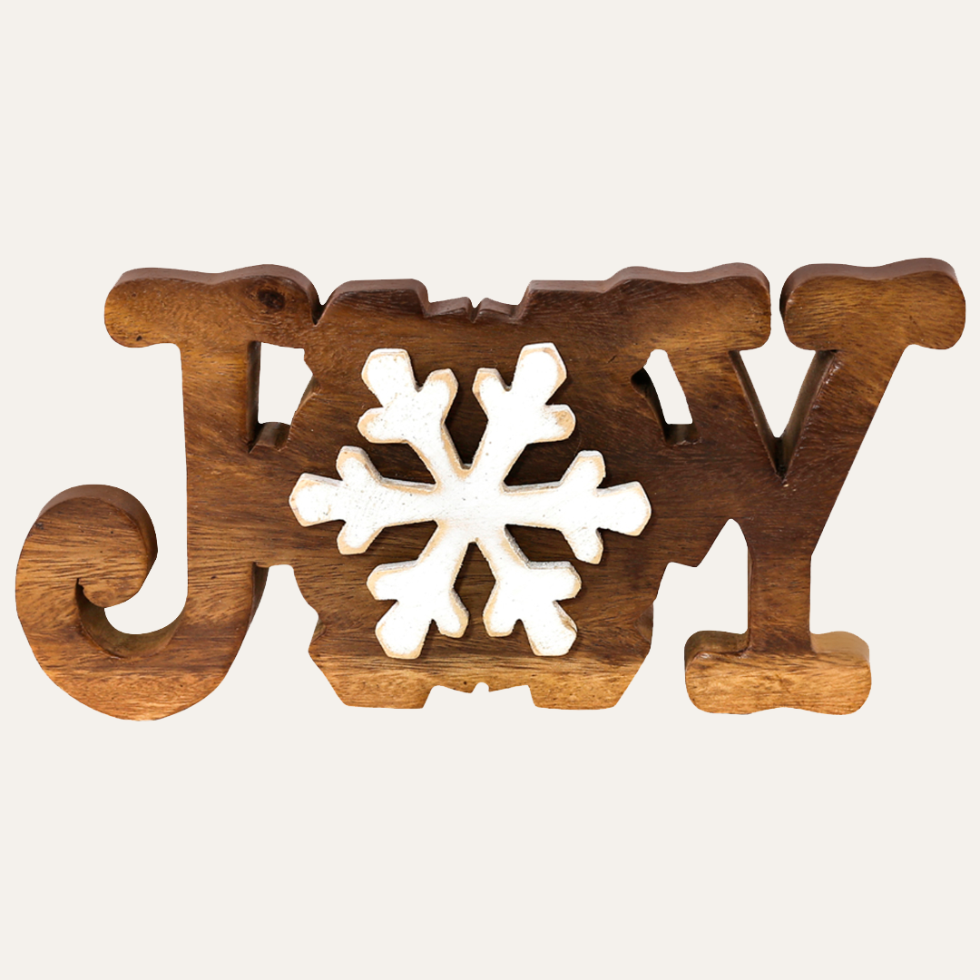 Handmade Wooden Sculpture – Joy Wooden Sign | Solid Acacia Wood Decor Accent