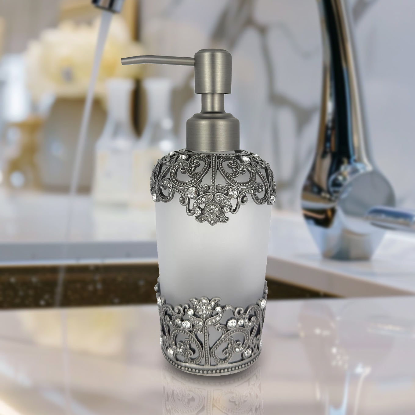 Celestia Glow – Modern Decorative Bathroom Accessory Handmade Soap Dispenser, 9 oz