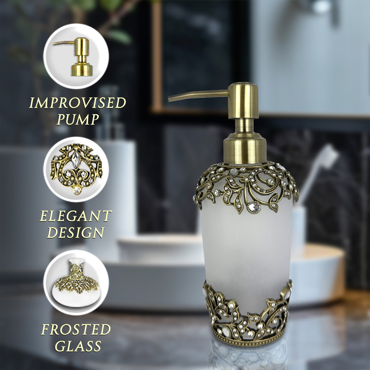 Liora Bloom – Modern Decorative Bathroom Accessory Handmade Soap Dispenser, 9 oz