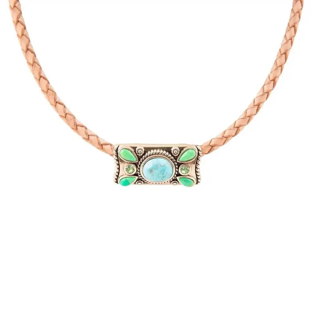 Legacy Lime Green and Blue Turquoise Braided Leather Necklace Eco My Home Necklaces Barse Jewelry ecomyhome.store United States